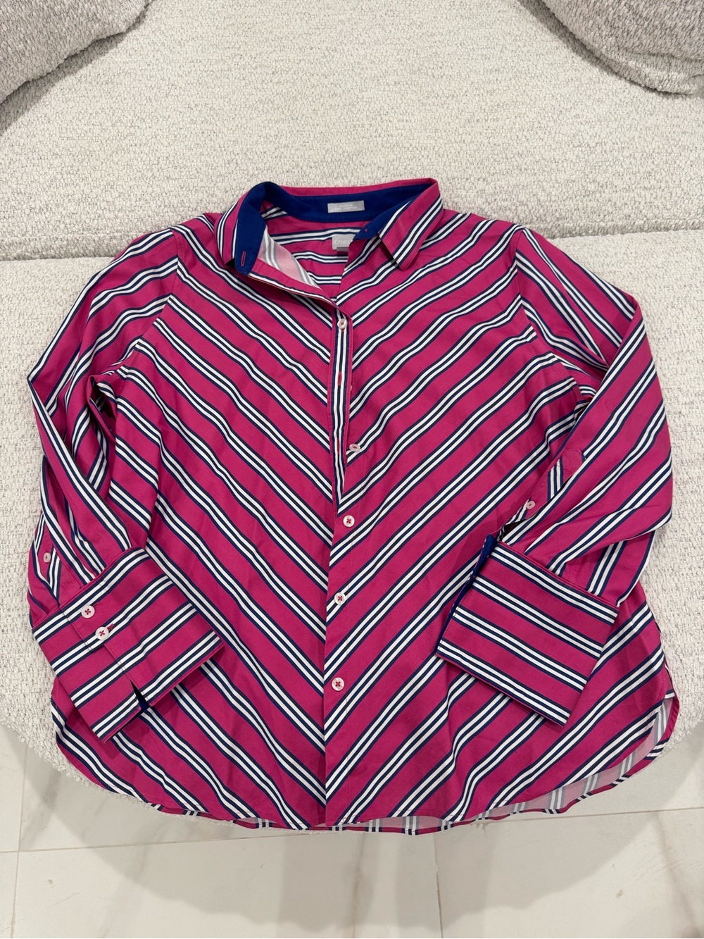 Chico’s Plus Size Striped Button Down Shirt Fuchsia Long Sleeve Top